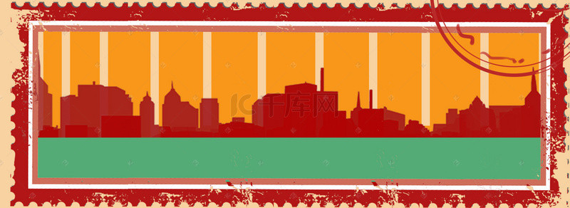 欧式建筑矢量背景图片_创意卡通复古邮票旅游卡矢量背景