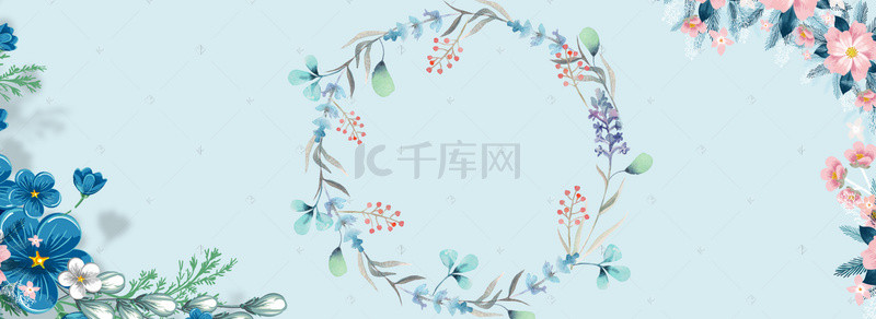 唯美背景卡通背景图片_清新植物花环banner