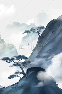 装饰画玄关背景图片_中国风山水意境装饰画