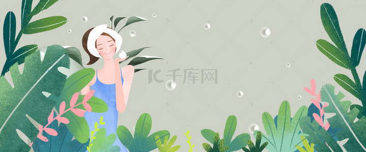 面风背景图片_插画风小清新美妆春光节化妆品海报