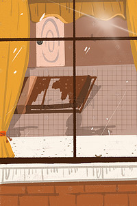 家具背景图片_卡通窗户窗帘免抠图