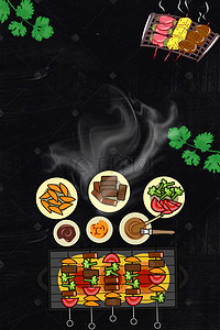 烤肉美食海报背景图片_矢量卡通烧烤自助烤肉美食背景