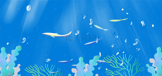 鱼儿和猫背景图片_夏季卡通蓝色海报背景