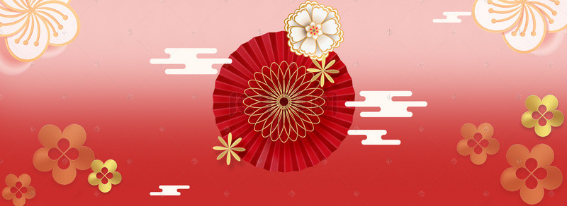 鼠立体背景图片_中国红立体花朵新年2019海报背景