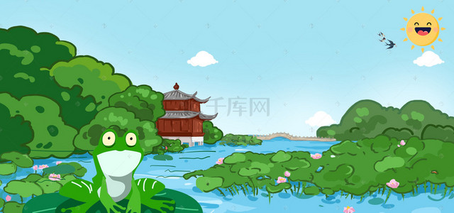 绿色卡通青蛙背景图片_童话卡通绿色banner