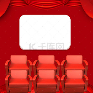 电影宣传背景背景图片_红色为主色调的电影院背景