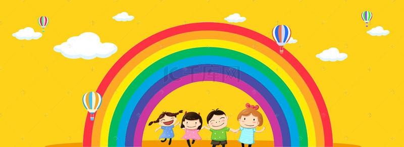 海报亮色背景图片_61儿童节彩虹儿童亮色卡通手绘背景海报