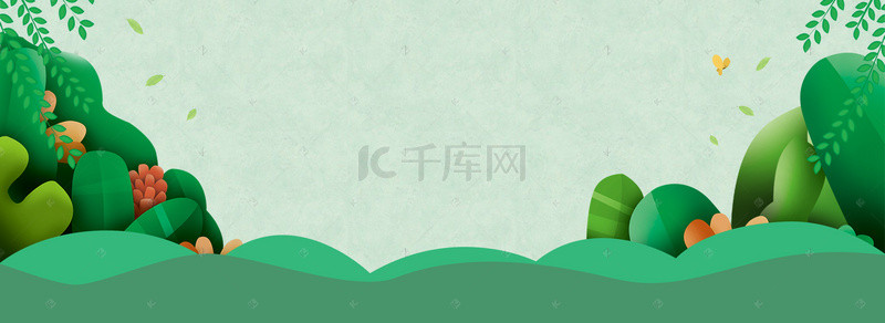 绿色卡通手绘背景背景图片_初夏山水柳树文艺清新淘宝背景banner