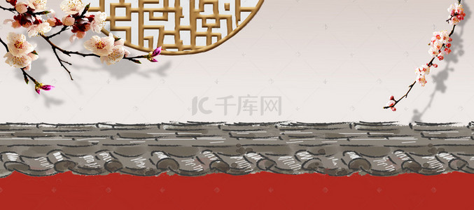 中式古典背景图片_红墙梅花中式古典唯美Banner背景