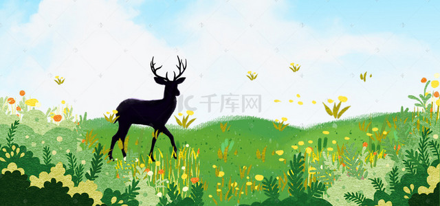 海报森林背景图片_动物小鹿绿色森林海报背景