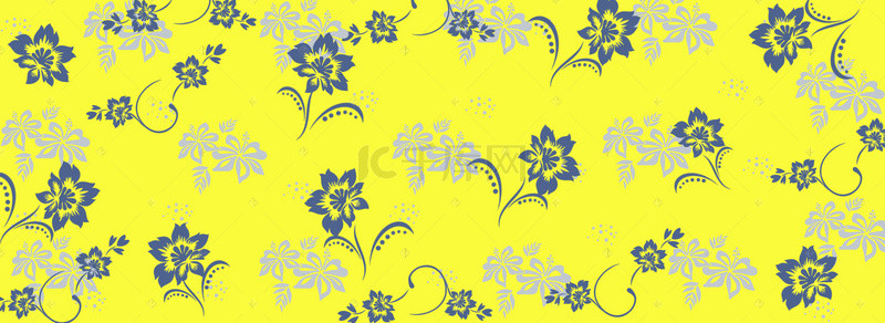 蓝色花朵纹理黄色背景