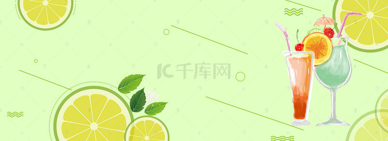 饮品柠檬背景图片_柠檬果汁小清新气泡绿色背景