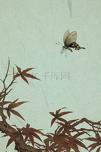 中国风山水古典背景图片_简单蝴蝶落枯树主题背景