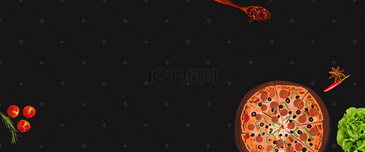 素材披萨背景图片_美食披萨俯视图黑色banner