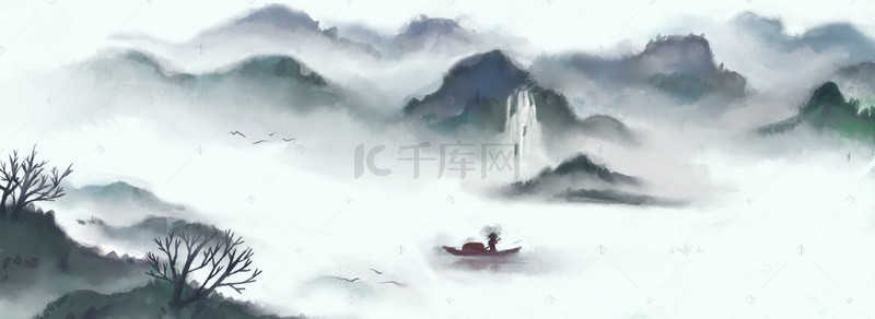 水墨山水文艺背景图片_中国风古风水墨山水背景