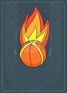 篮球篮球火背景图片_卡通扁平篮球火焰线条球赛背景素材