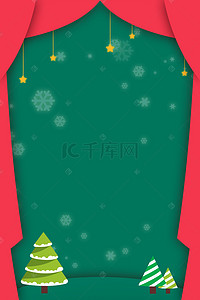 绿色雪花背景背景图片_圣诞剪纸海报背景