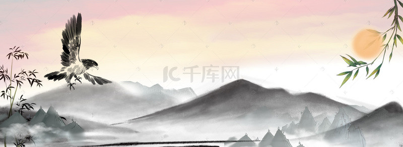 水墨海报展板背景图片_招聘季雄鹰展翅水墨招聘海报banner