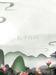 水墨风荷塘背景背景图片_中国风绿色夏季野外荷塘背景