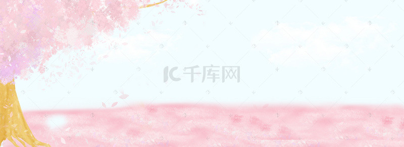 手绘樱花背景图片_又一年樱花开粉色文艺banner