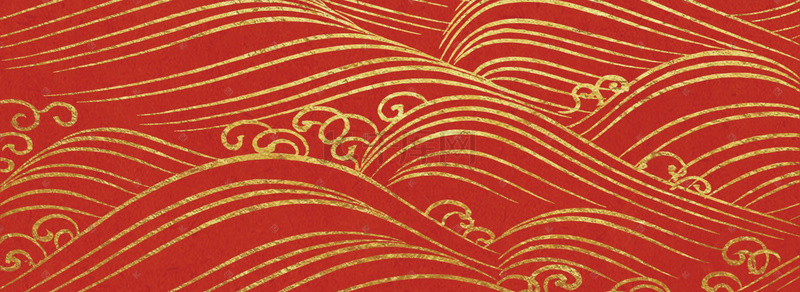红色浪花背景图片_红色复古中式烫金风浪花底纹背景