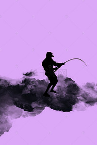 紫色简约背景素材背景图片_简约钓鱼水墨紫色背景素材