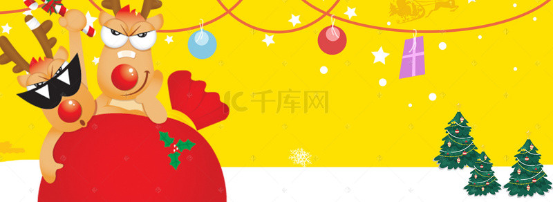 卡通圣诞雪地背景图片_圣诞节卡通黄色电商海报背景