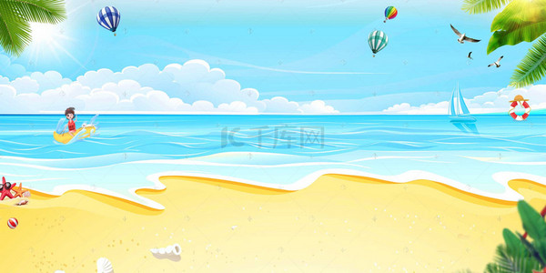 夏季上新沙滩大气海报背景