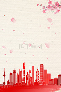 城市绿化建筑背景图片_红色现代化城市间影