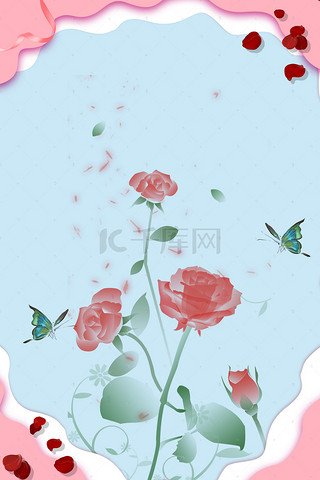 妇女节背景图片_浪漫唯美红色玫瑰花及花瓣妇女节背景素材