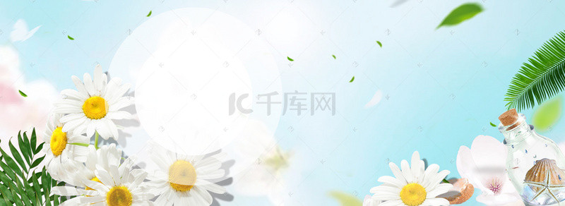 电商新款背景图片_清新夏季梦幻美肌唯美花朵电商背景