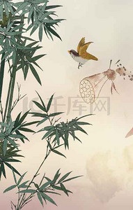水墨中国风植物背景图片_中国风植物工笔画背景