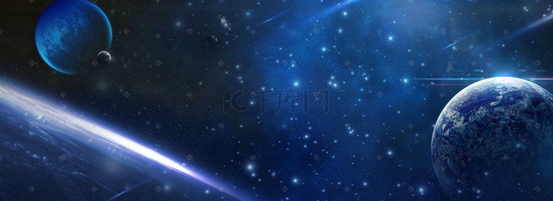 奇幻星球手绘背景图片_唯美科技星空星球光效背景