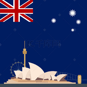 卡通扁平旅游澳大利亚风景海报背景素材