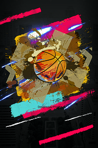 运动健身俱乐部背景图片_扁平篮球体育海报背景