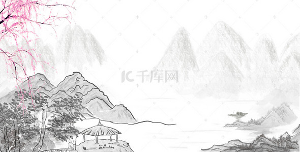 墨海报背景图片_中国风水墨山水画背景