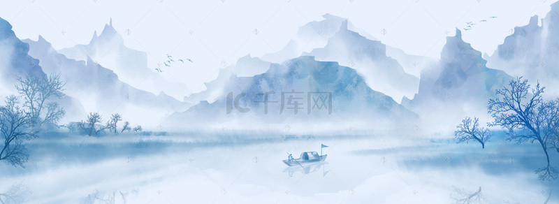 背景清新水墨背景图片_淘宝古风水墨幽静小清新海报背景