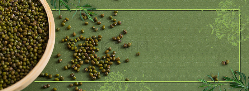绿豆杂粮背景图片_五谷杂粮绿豆绿色背景