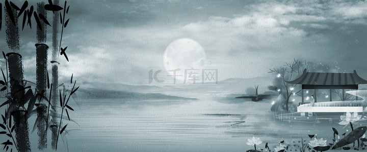 竹子风景背景图片_月色月光夜晚风光风景