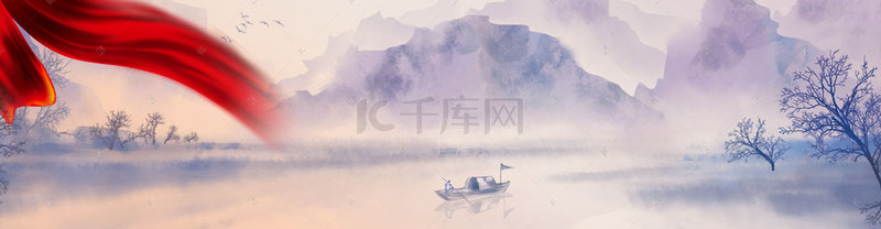 红飘带背景图片_淘宝中国风红色海报banner