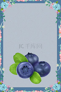 蓝莓海报背景图片_手绘花卉边框蓝莓水果快递海报背景psd