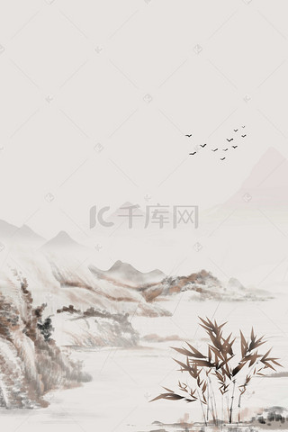 中国风水背景图片_矢量古典中国风水墨花草背景