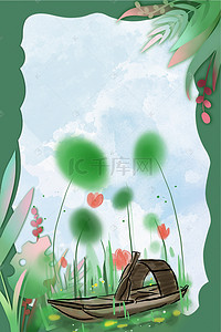 植物传统背景图片_中国水墨乌篷船传统古风背景