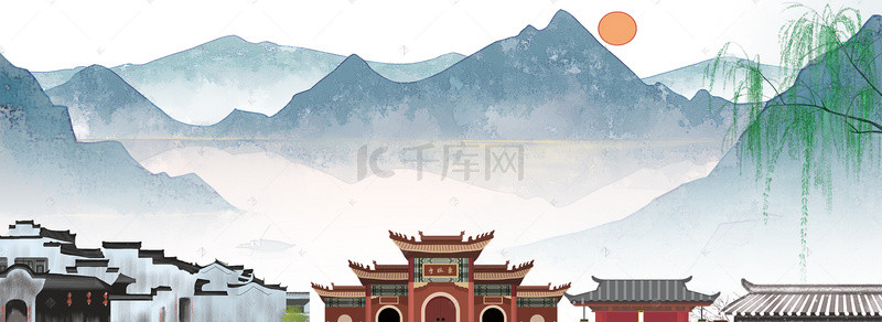 中国旅游宣传背景图片_大气美丽中国美景旅游海报背景素材