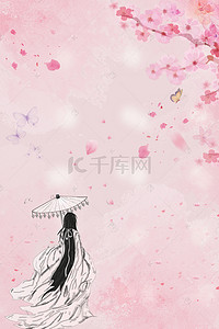 中国风桃花素材背景图片_手绘中国风古风桃花背景素材