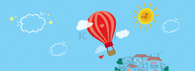 卡通太阳和云朵背景图片_卡通热气球和太阳插画矢量素材