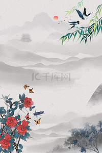 玄关无框画背景图片_中国风水墨山水装饰画