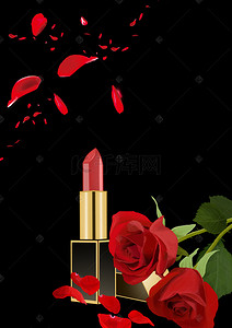 黑色玫瑰花背景背景图片_时尚口红海报背景