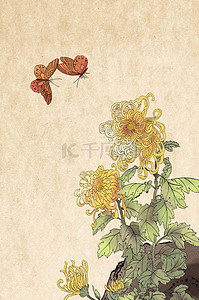 复古工笔画花朵背景图片_中国风复古工笔画海报背景