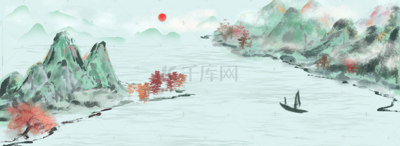 中国风手绘远山背景图片_写意水墨风中国风背景